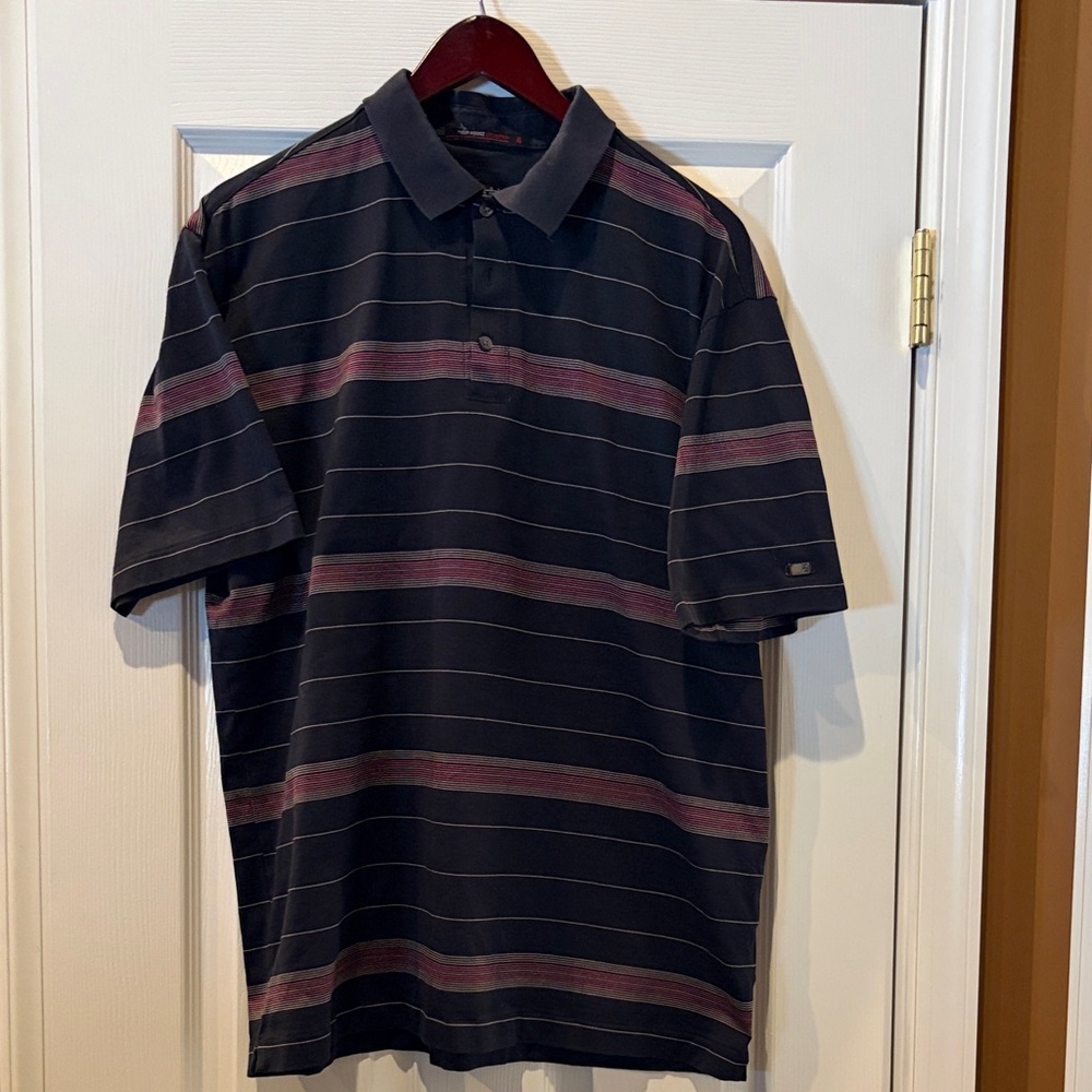 Men's Tiger Woods Collection Striped Golf Polo Shirt - Black and Red